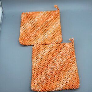 Handmade Cotton/Polyester Potholders/Trivets Double Thickness Orange Splash